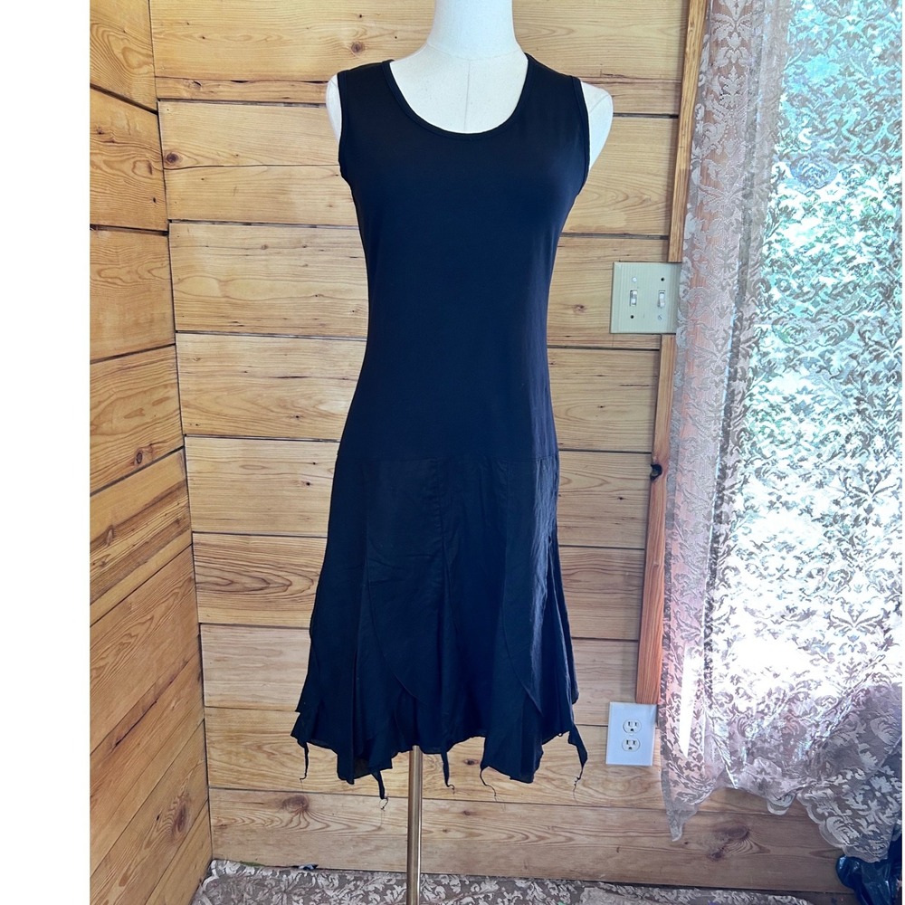 Vintage Midi Dress Womens Large Black Asymmetrical Handkerchief Hem Pour Deux